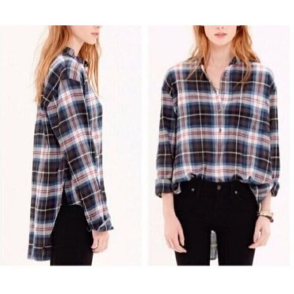 Madewell Top Womens Medium Wheaton Plaid Collarless Popover Tunic Blue Boho - Picture 1 of 7
